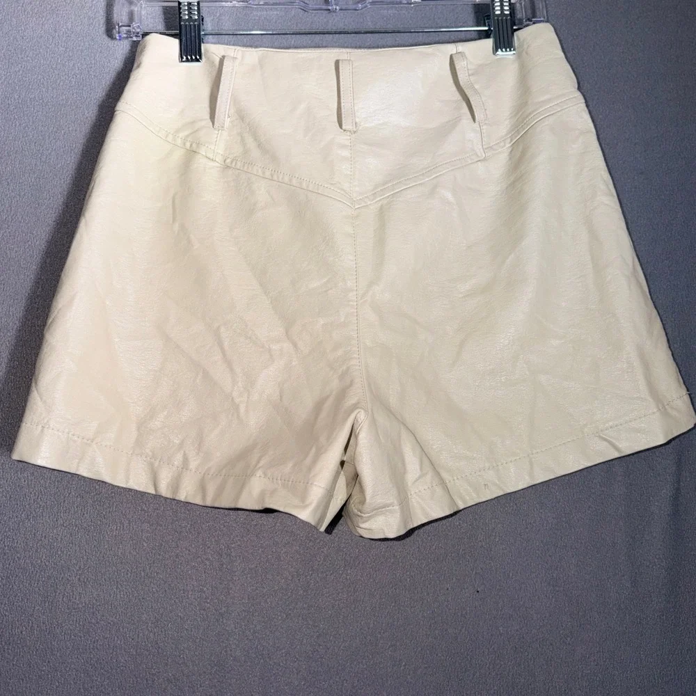 Olivaceous Small Faux Leather High‎ Waisted Shorts Cream Neutral Minimalist Chic